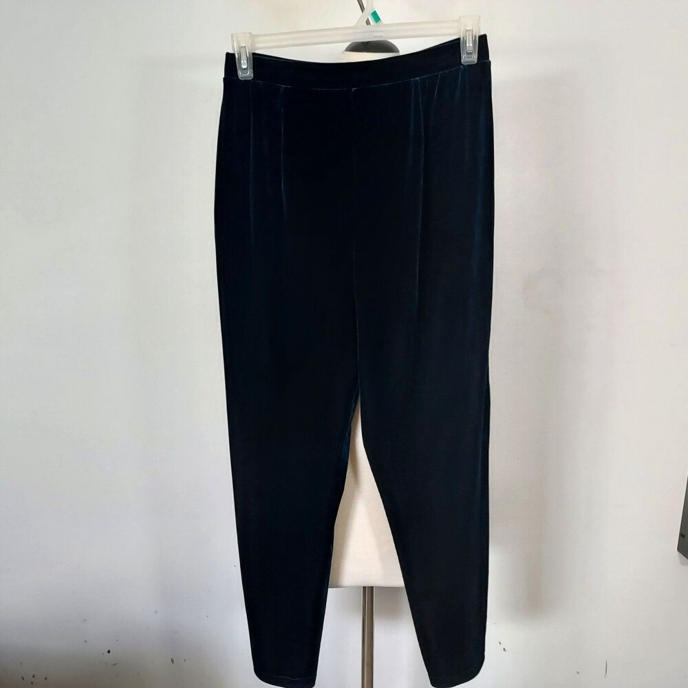 Koret Velvet Velour Party Holiday PANTS Size PL Pull on Elastic Waist Dark Teal - Picture 3 of 13